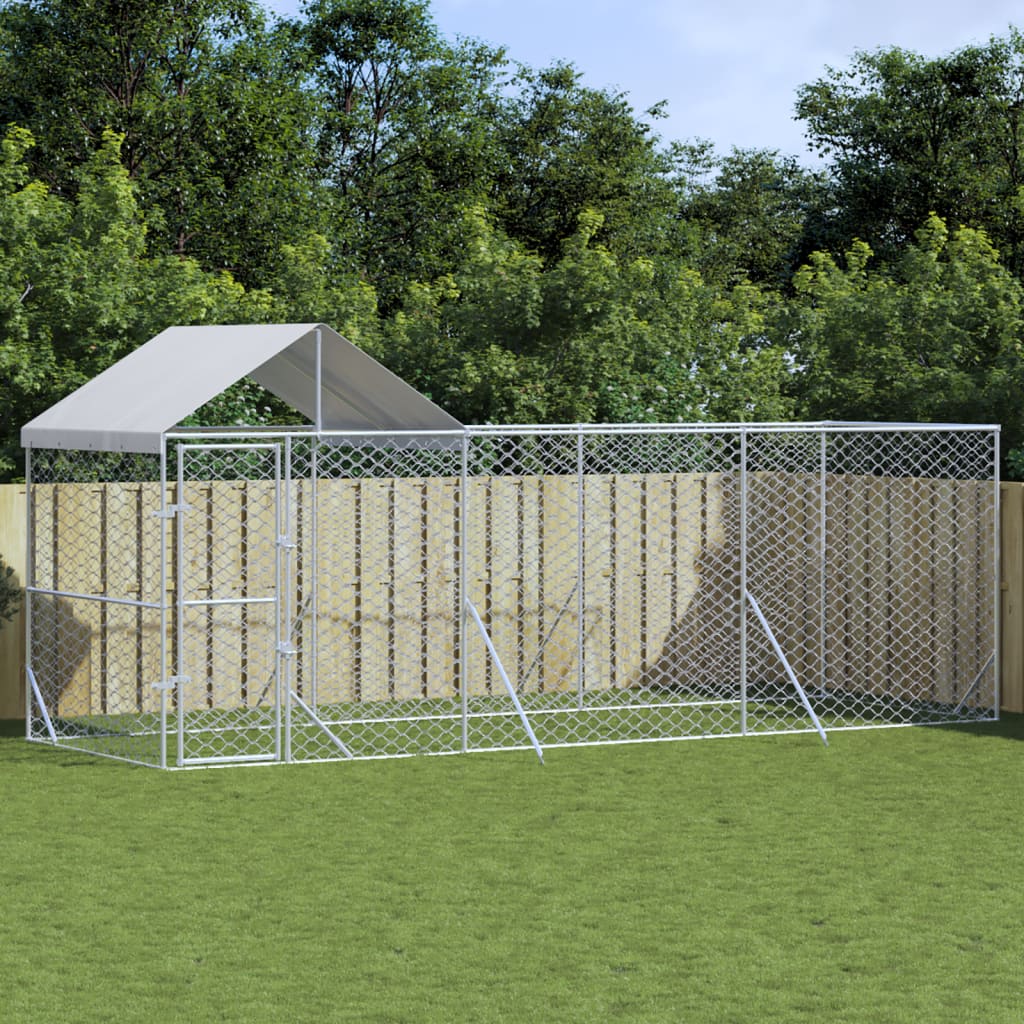 Outdoor Dog Kennel with Roof Silver 6x2x2.5 m Galvanised Steel - Unbeatable Bargains