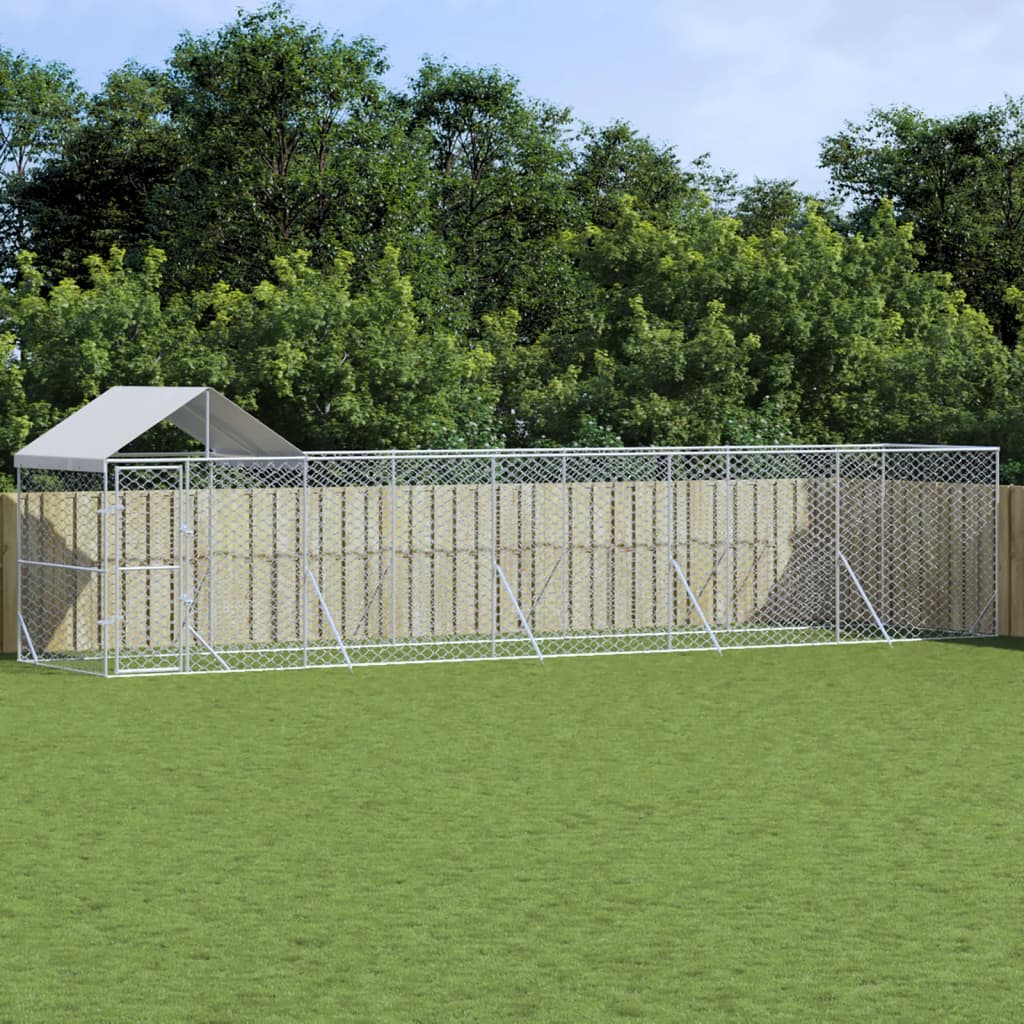 Outdoor Dog Kennel with Roof Silver 10x2x2.5 m Galvanised Steel - Tyrell & Tyrell