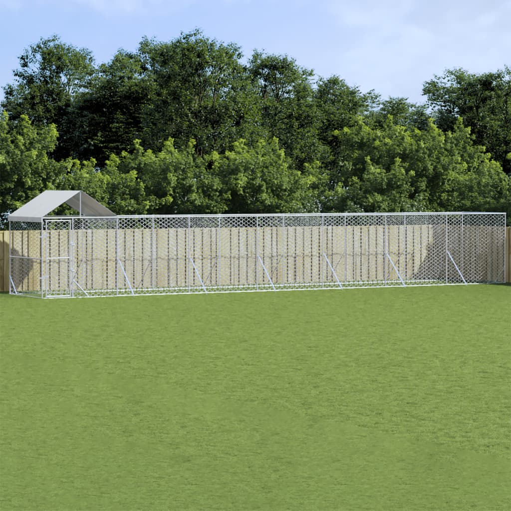 Outdoor Dog Kennel with Roof Silver 14x2x2.5 m Galvanised Steel - Merkel Designers