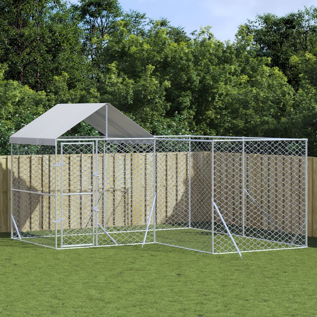 Outdoor Dog Kennel with Roof Silver 4x4x2.5 m Galvanised Steel - Tyrell & Tyrell