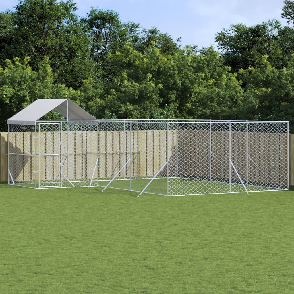 Outdoor Dog Kennel with Roof Silver 6x6x2.5 m Galvanised Steel - Millennium Furniture