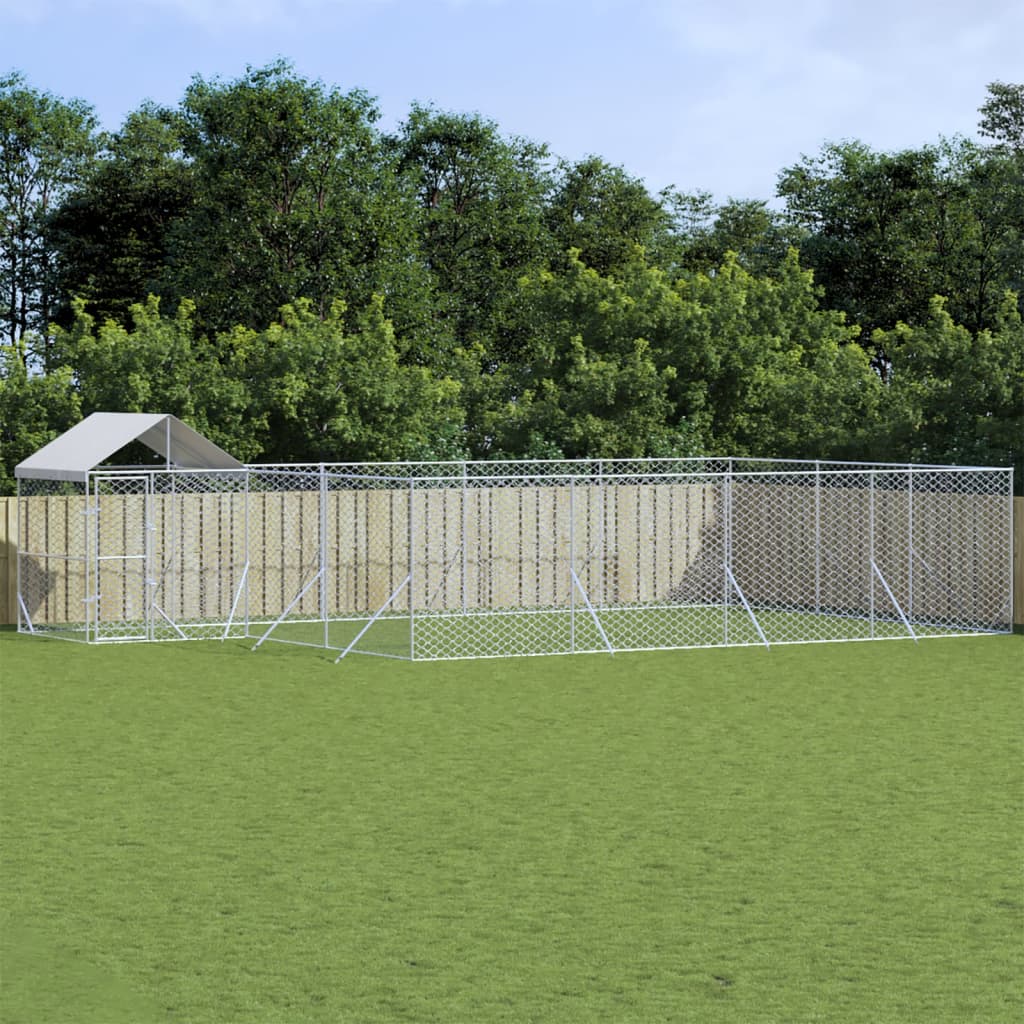 Outdoor Dog Kennel with Roof Silver 10x6x2.5 m Galvanised Steel - Style and Chic