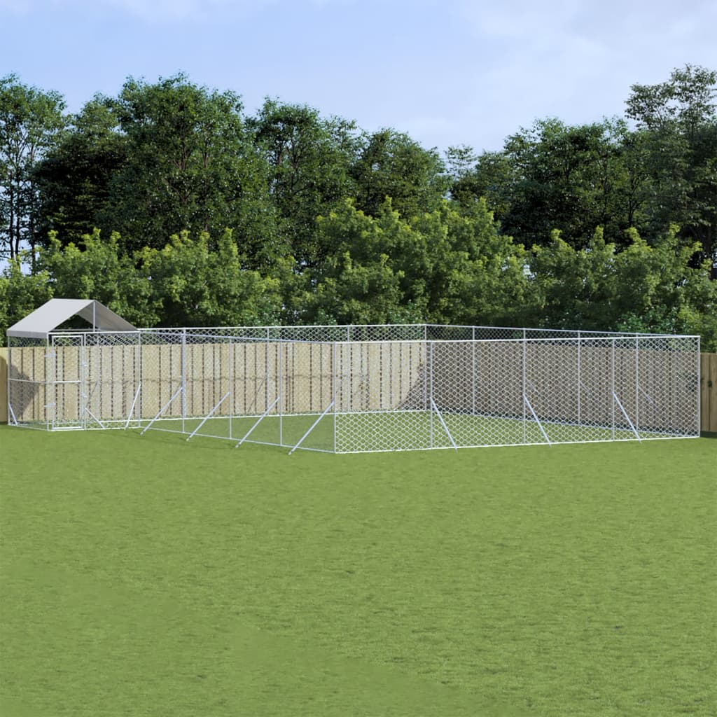Outdoor Dog Kennel with Roof Silver 10x8x2.5 m Galvanised Steel - Unbeatable Bargains