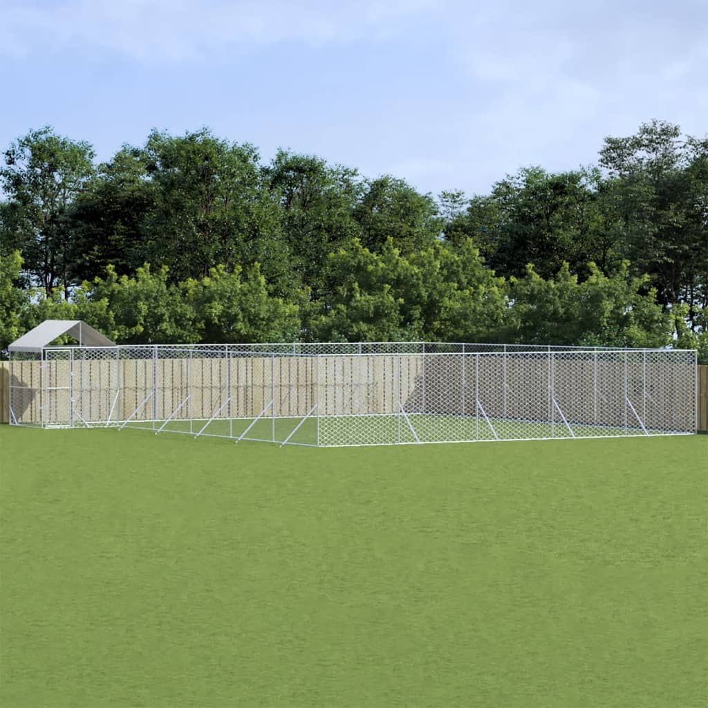 Outdoor Dog Kennel with Roof Silver 12x12x2.5 m Galvanised Steel - Direct Imports