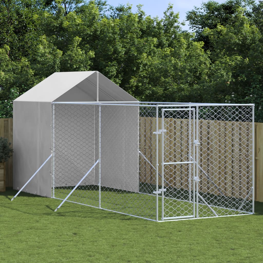 Outdoor Dog Kennel with Roof Silver 2x6x2.5 m Galvanised Steel - The Home Maker