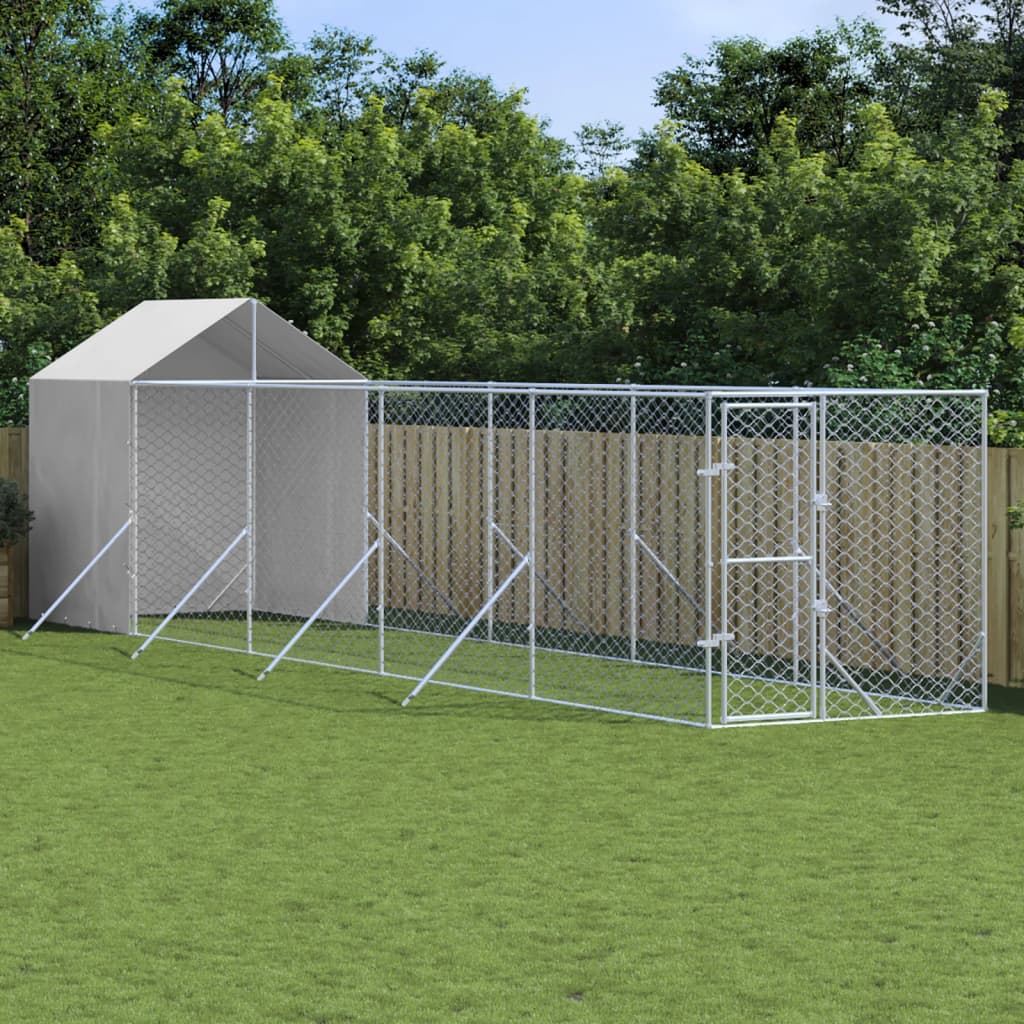 Outdoor Dog Kennel with Roof Silver 2x10x2.5 m Galvanised Steel - Merkel Designers
