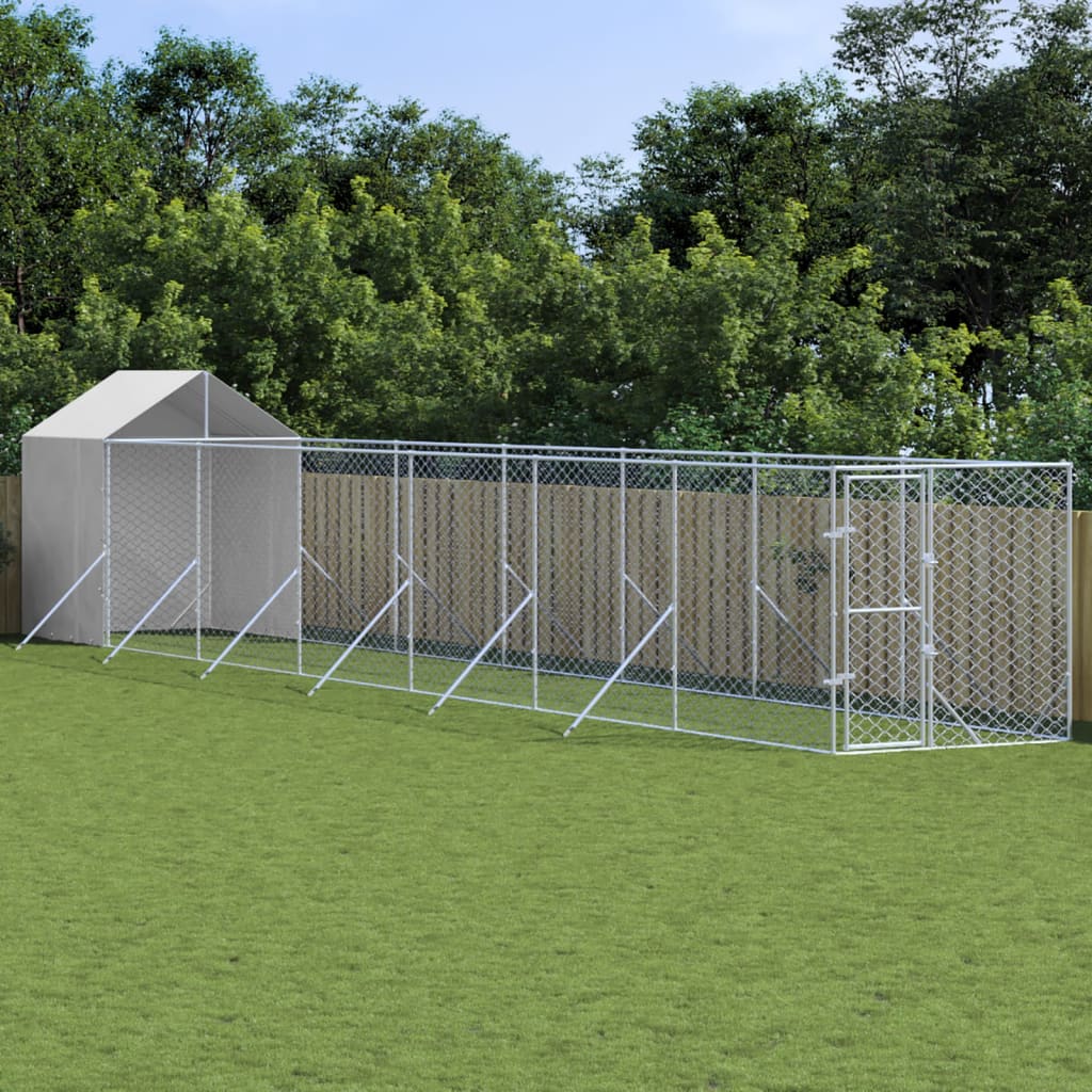 Outdoor Dog Kennel with Roof Silver 2x14x2.5 m Galvanised Steel - The Home Maker