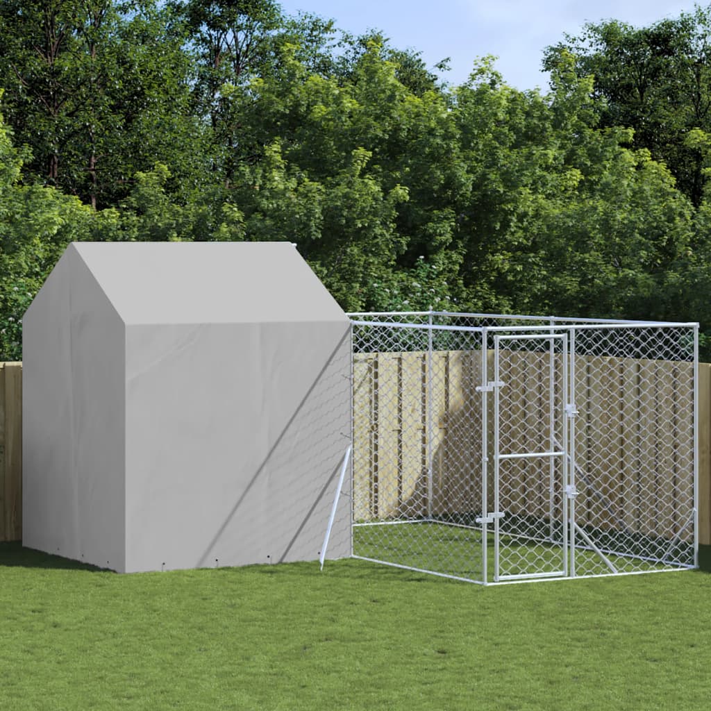 Outdoor Dog Kennel with Roof Silver 4x4x2.5 m Galvanised Steel - Unbeatable Bargains