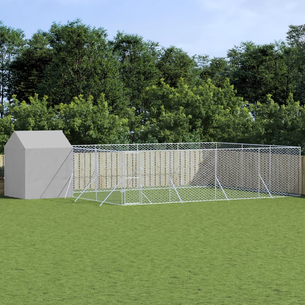 Outdoor Dog Kennel with Roof Silver 10x6x2.5 m Galvanised Steel - The Home Maker