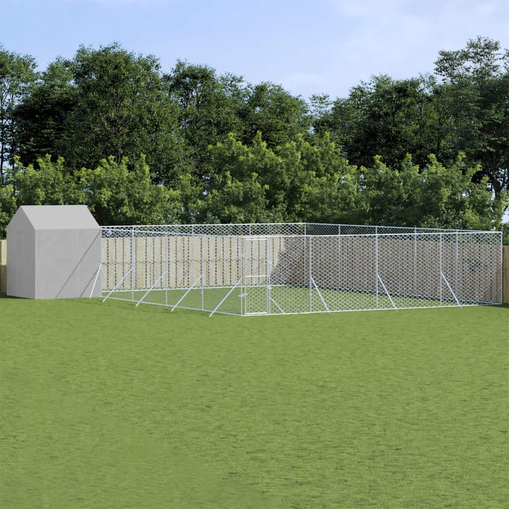 Outdoor Dog Kennel with Roof Silver 10x10x2.5 m Galvanised Steel - Merkel Designers