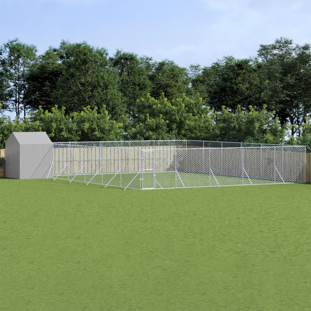 Outdoor Dog Kennel with Roof Silver 12x12x2.5 m Galvanised Steel - The Home Maker