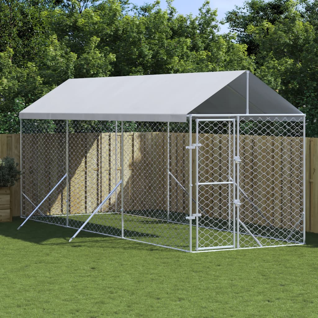 Outdoor Dog Kennel with Roof Silver 2x6x2.5 m Galvanised Steel - Merkel Designers