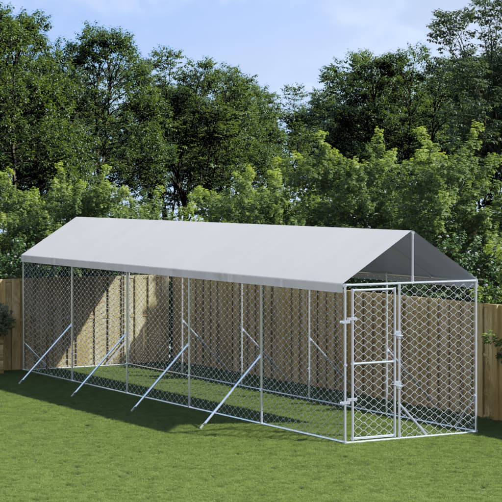 Outdoor Dog Kennel with Roof Silver 2x10x2.5 m Galvanised Steel - All Things Good