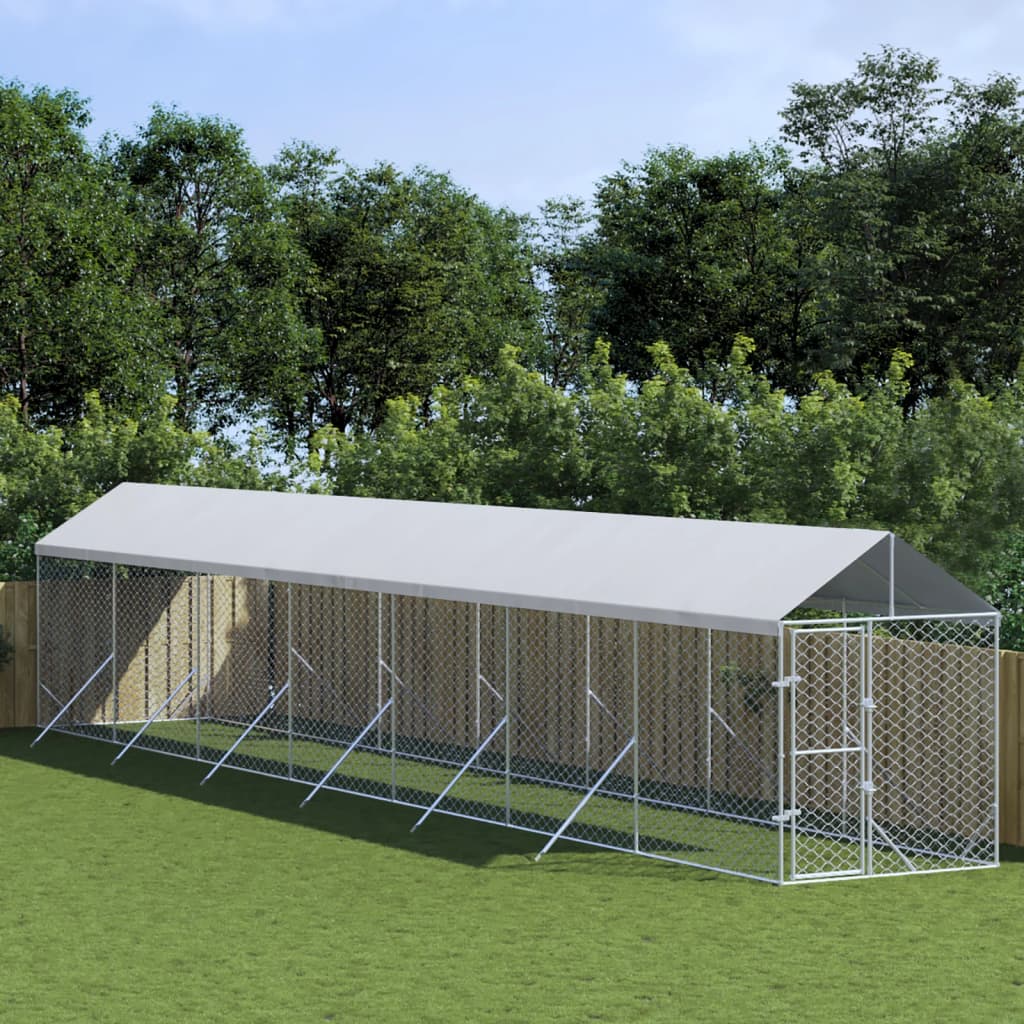 Outdoor Dog Kennel with Roof Silver 2x14x2.5 m Galvanised Steel - Style and Chic
