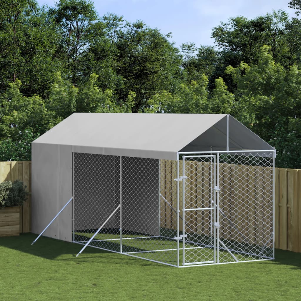 Outdoor Dog Kennel with Roof Silver 2x6x2.5 m Galvanised Steel - Style and Chic