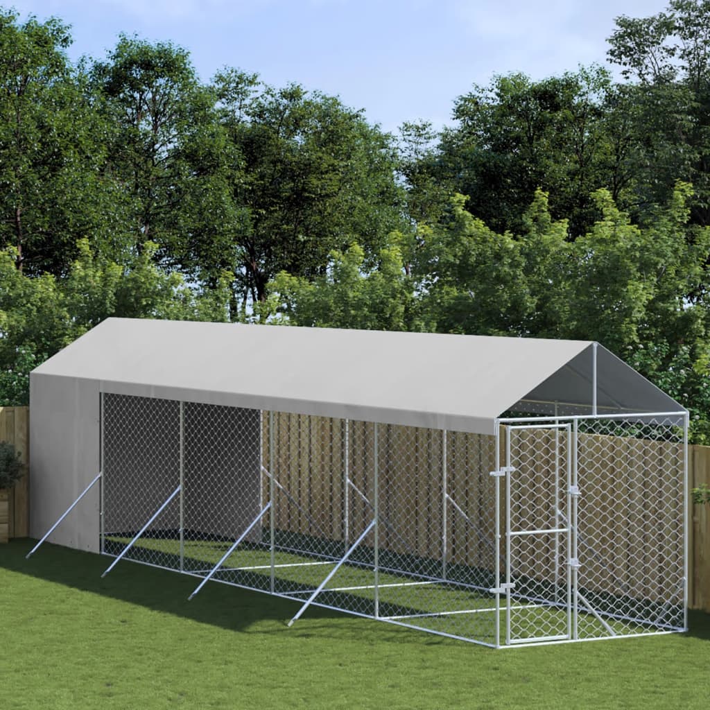 Outdoor Dog Kennel with Roof Silver 2x10x2.5 m Galvanised Steel - All Things Good