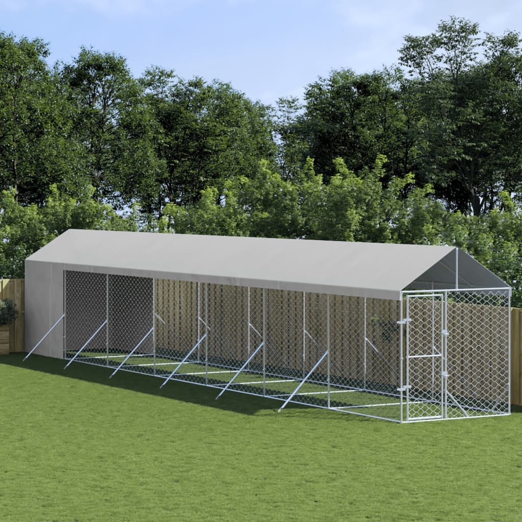 Outdoor Dog Kennel with Roof Silver 2x14x2.5 m Galvanised Steel - Style and Chic