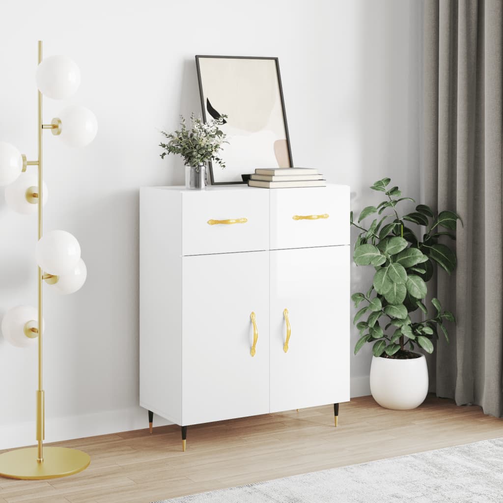 Sideboard High Gloss White 69.5x34x90 cm Engineered Wood - Merlin Deals