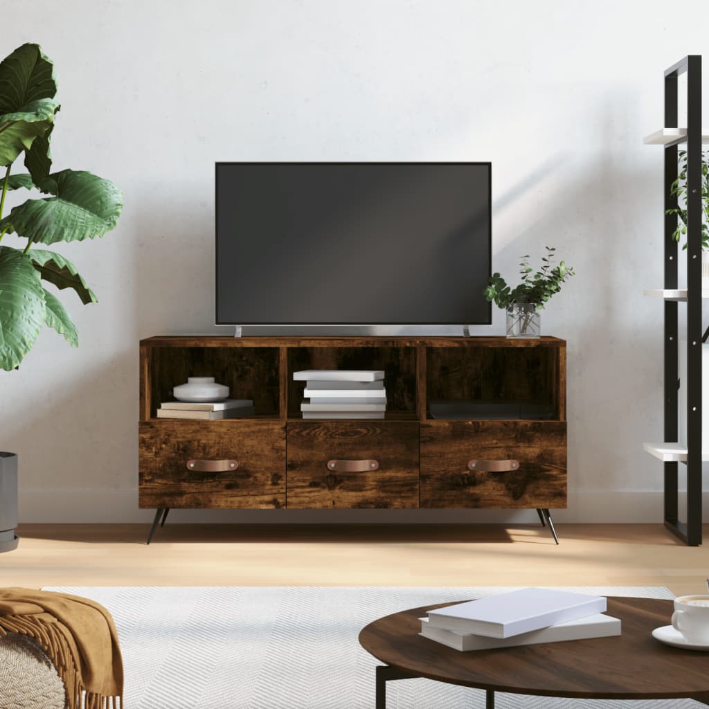 TV Cabinet Smoked Oak 102x36x50 cm Engineered Wood - Direct Imports