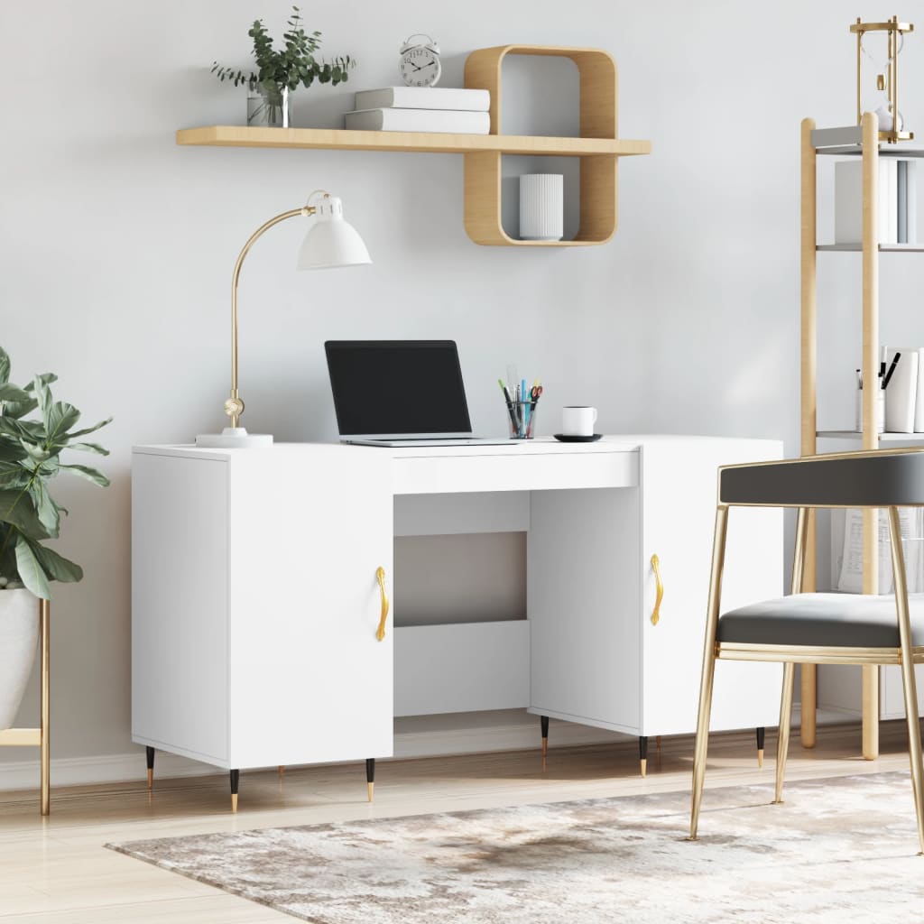 Desk White 140x50x75 cm Engineered Wood - All Things Good
