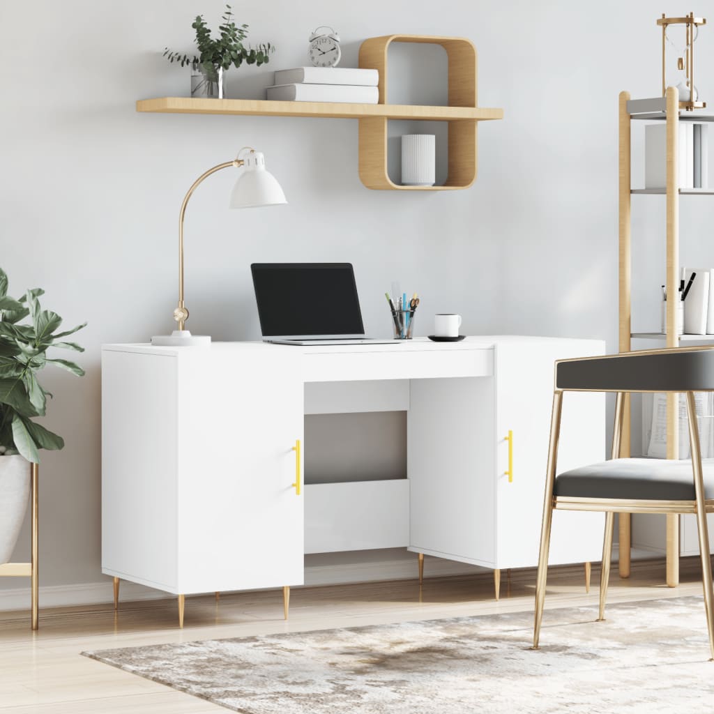 Desk White 140x50x75 cm Engineered Wood - All Things Good