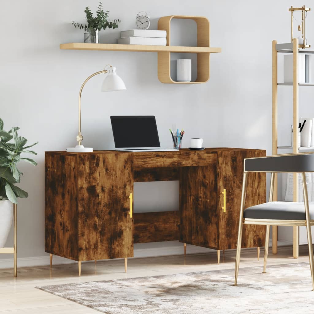 Desk Smoked Oak 140x50x75 cm Engineered Wood - All Things Good