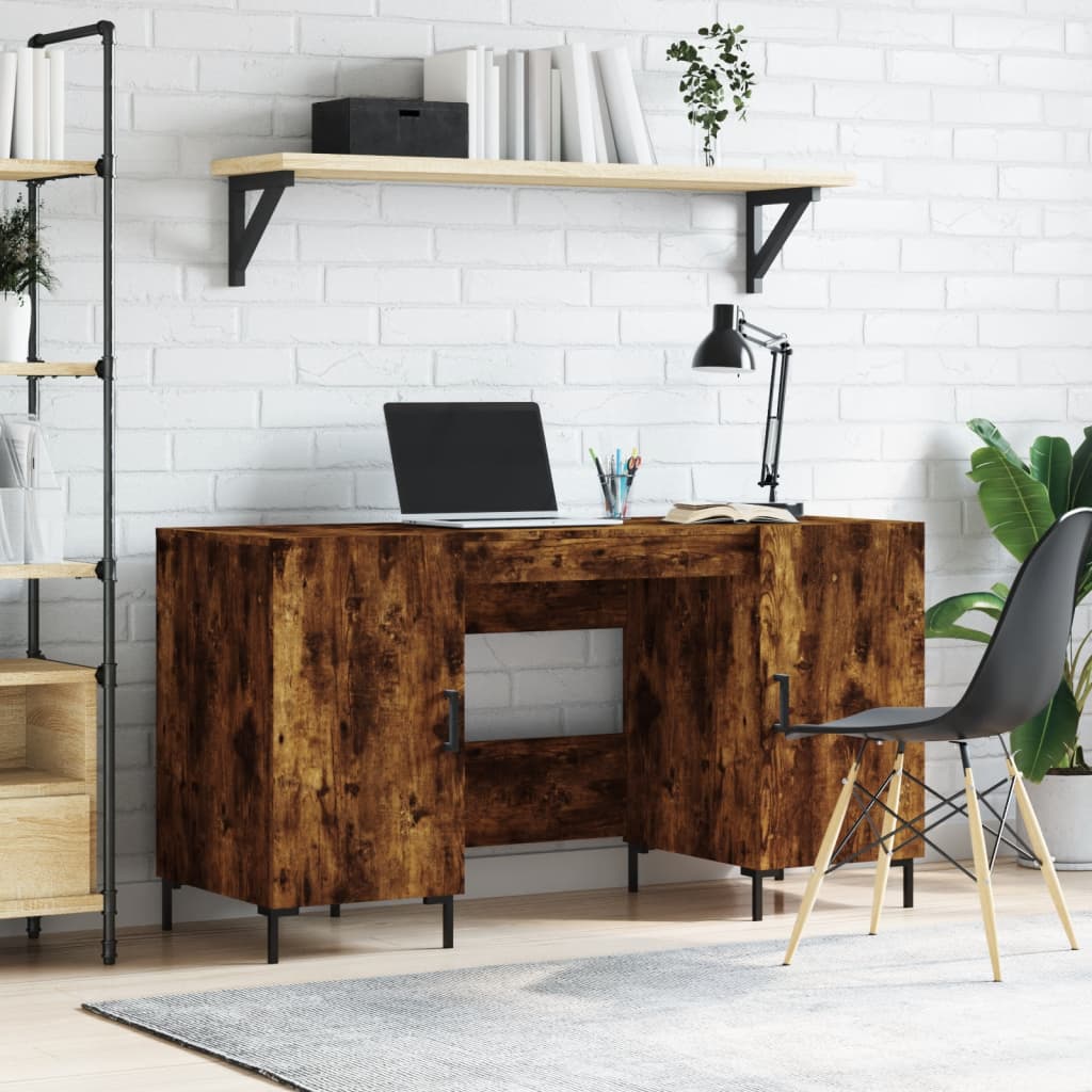 Desk Smoked Oak 140x50x75 cm Engineered Wood - All Things Good