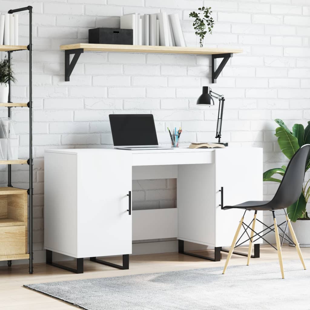 Desk White 140x50x75 cm Engineered Wood - All Things Good