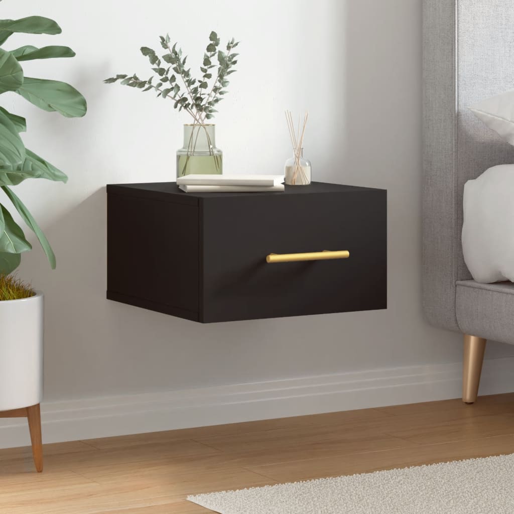 Wall Mounted Bedside Cabinet Black 35x35x20cm - All Things Good