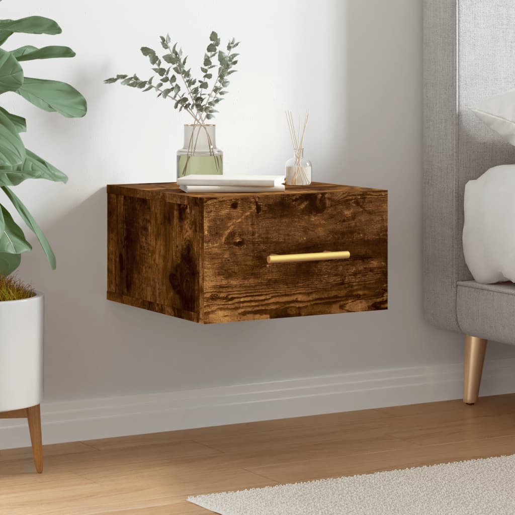Wall Mounted Bedside Cabinet Smoked Oak 35x35x20cm - Casper Homes