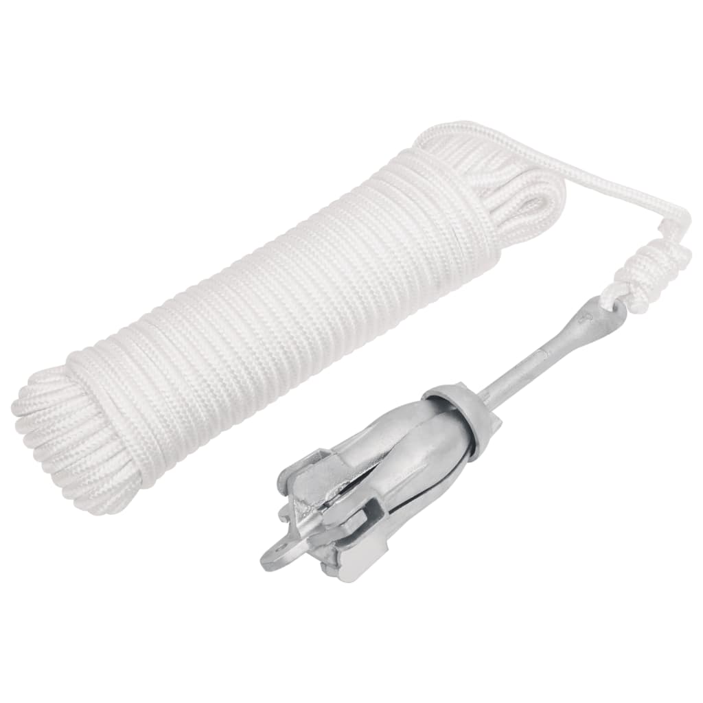 Folding Anchor with Rope Silver 1.5 kg Malleable Iron - The Home Maker