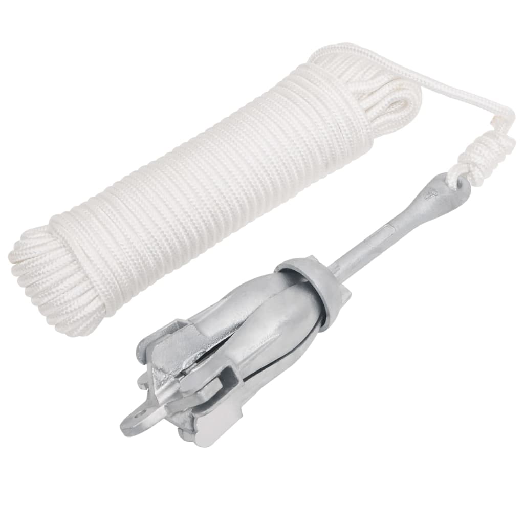 Folding Anchor with Rope Silver 3.2 kg Malleable Iron - Decor Base