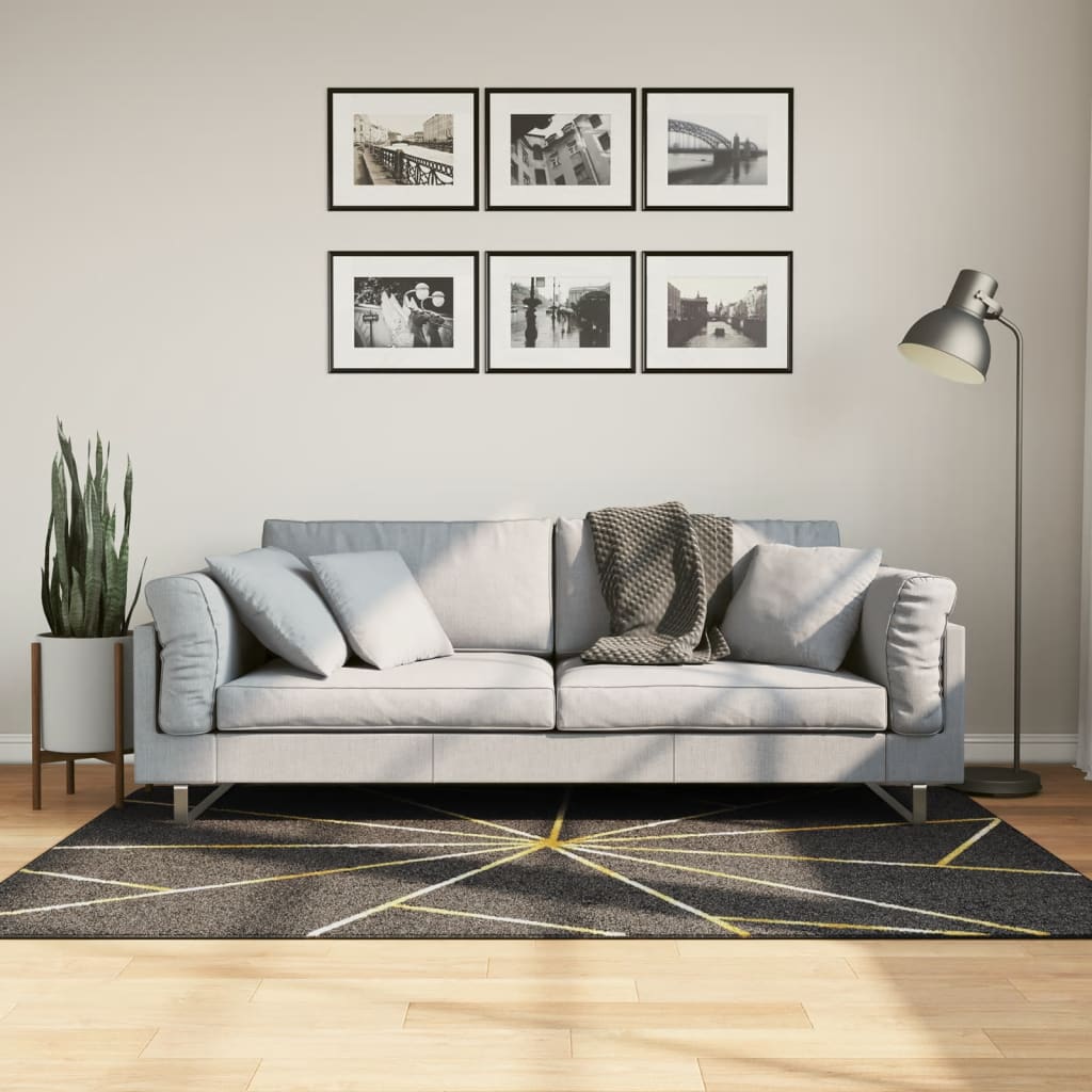 Rug Washable Black and Gold 120x180cm Anti Slip - Discount Dealers