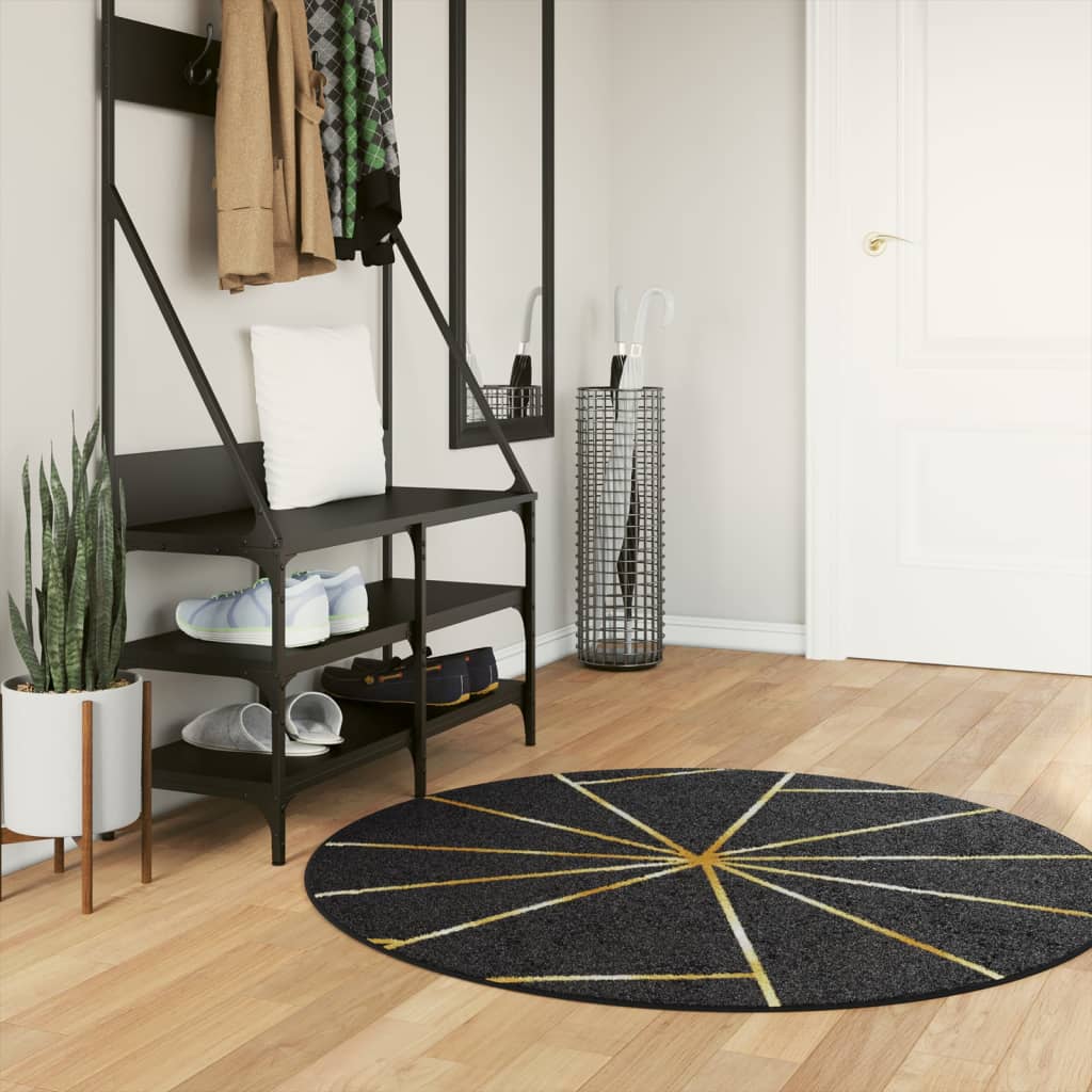 Rug Washable Black and Gold 120cm Anti Slip - Discount Dealers