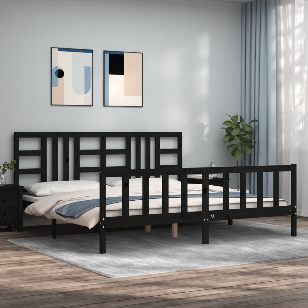 Bed Frame with Headboard Black 200x200 cm Solid Wood - Decor Base