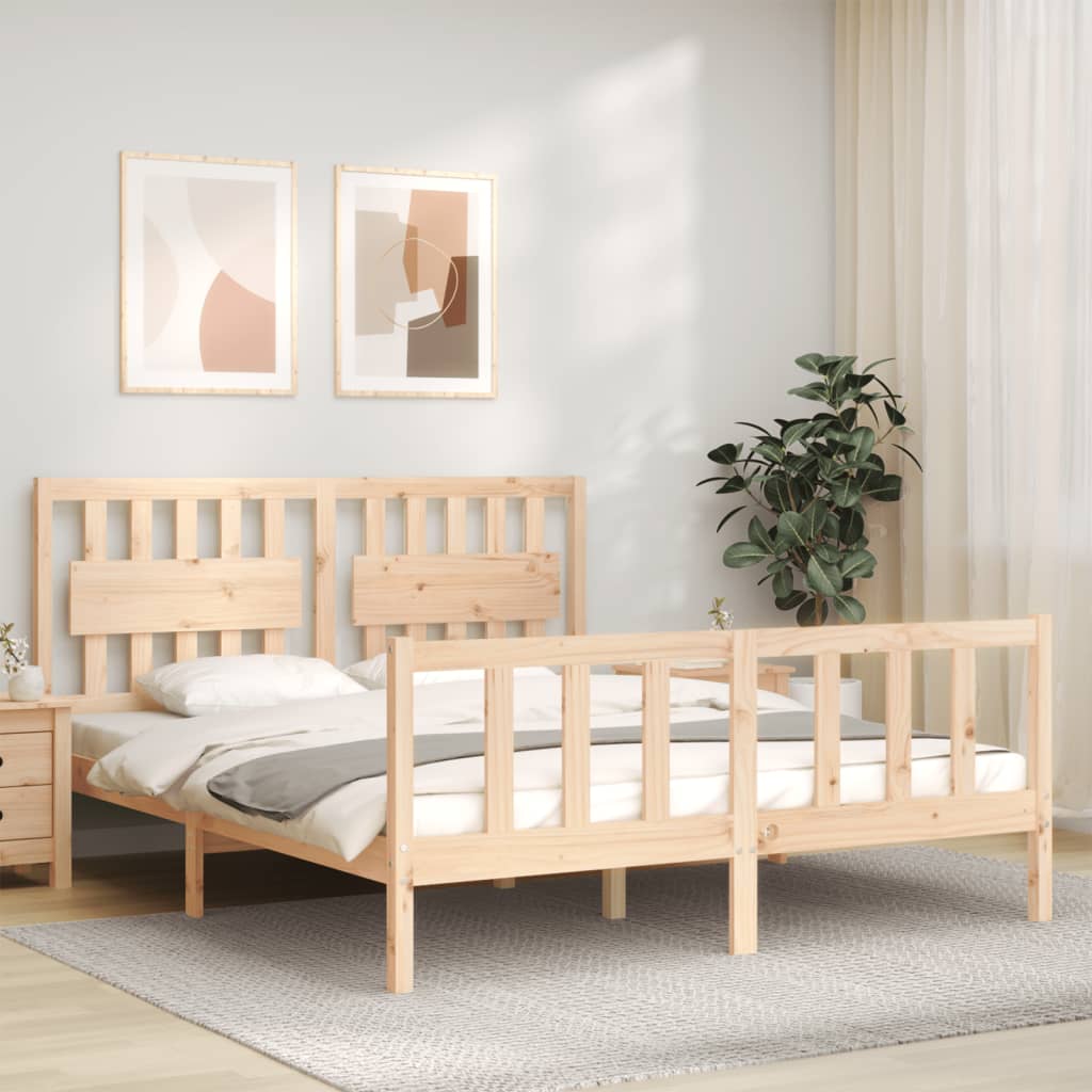 Bed Frame with Headboard 160x200 cm Solid Wood - All Things Good