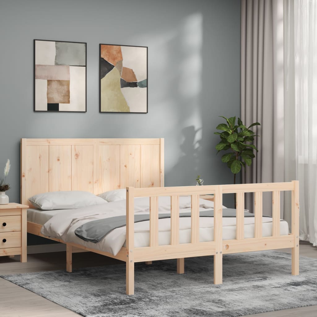 Bed Frame with Headboard 140x200 cm Solid Wood - All Things Good