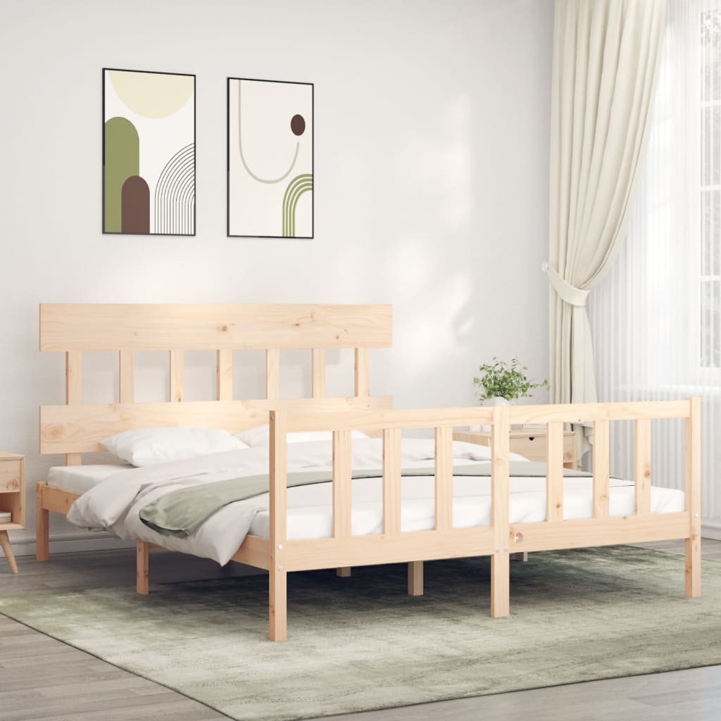 Bed Frame with Headboard 160x200 cm Solid Wood - Merlin Deals