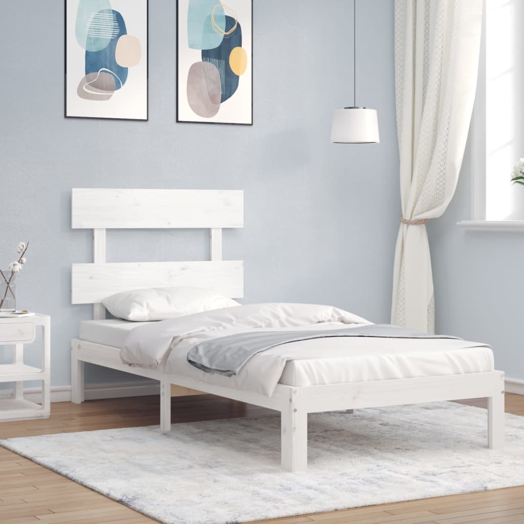 Bed Frame with Headboard White Single Solid Wood - The Home Maker