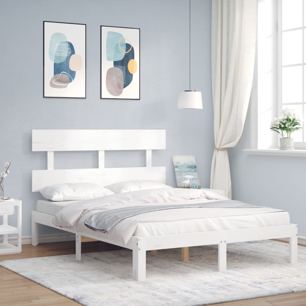 Bed Frame with Headboard White Small Double Solid Wood - Millennium Furniture