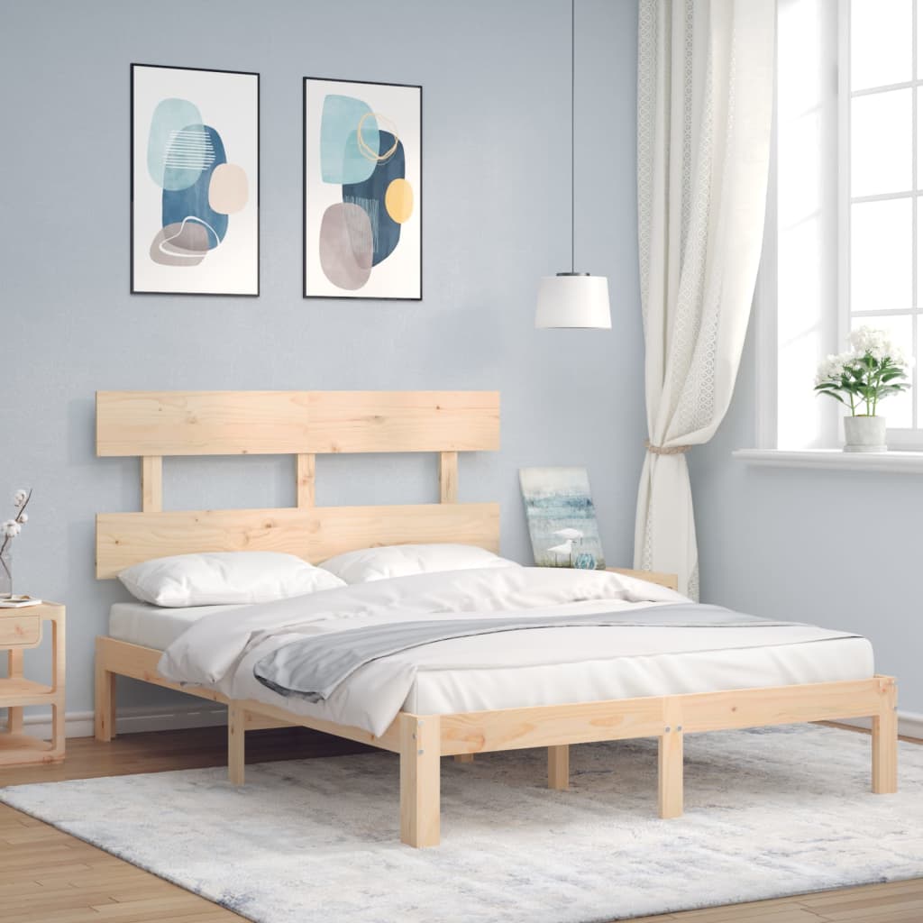 Bed Frame with Headboard 140x190 cm Solid Wood - Merkel Designers