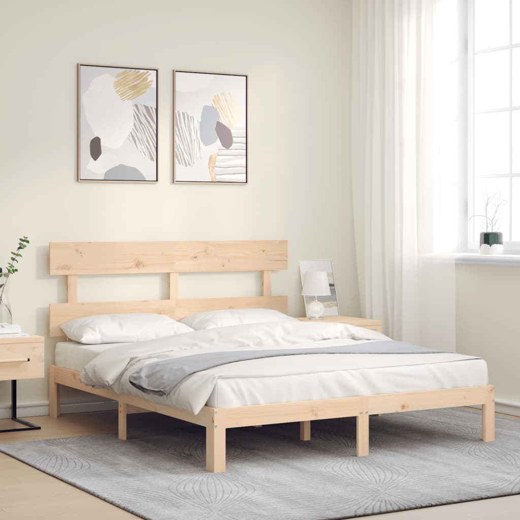 Bed Frame with Headboard King Size Solid Wood - Style and Chic