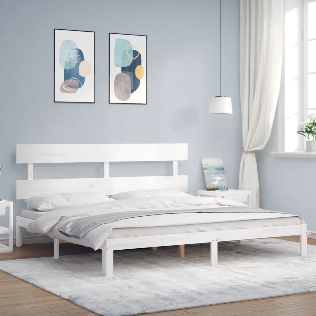 Bed Frame with Headboard White Super King Size Solid Wood - Sid & Sam