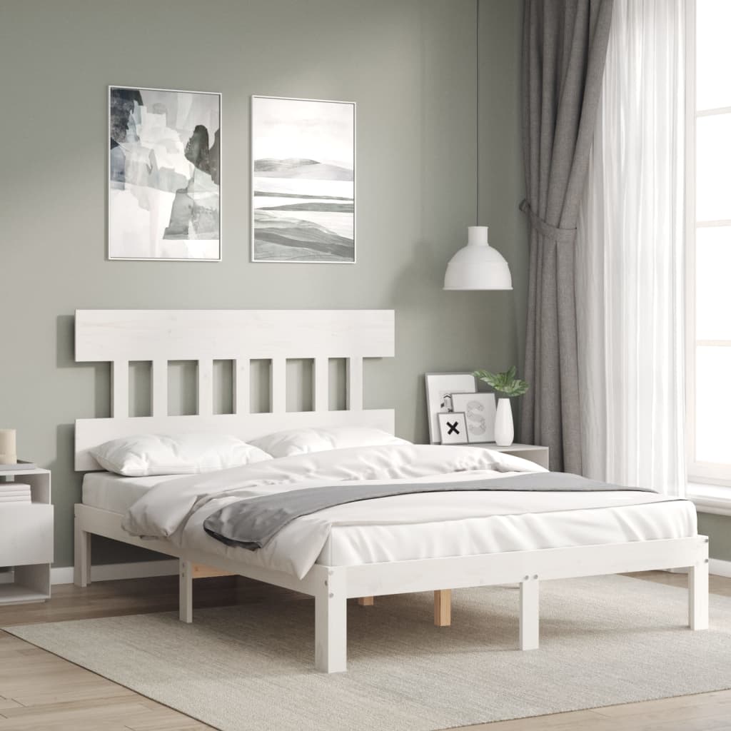Bed Frame with Headboard White Small Double Solid Wood - Decor Base
