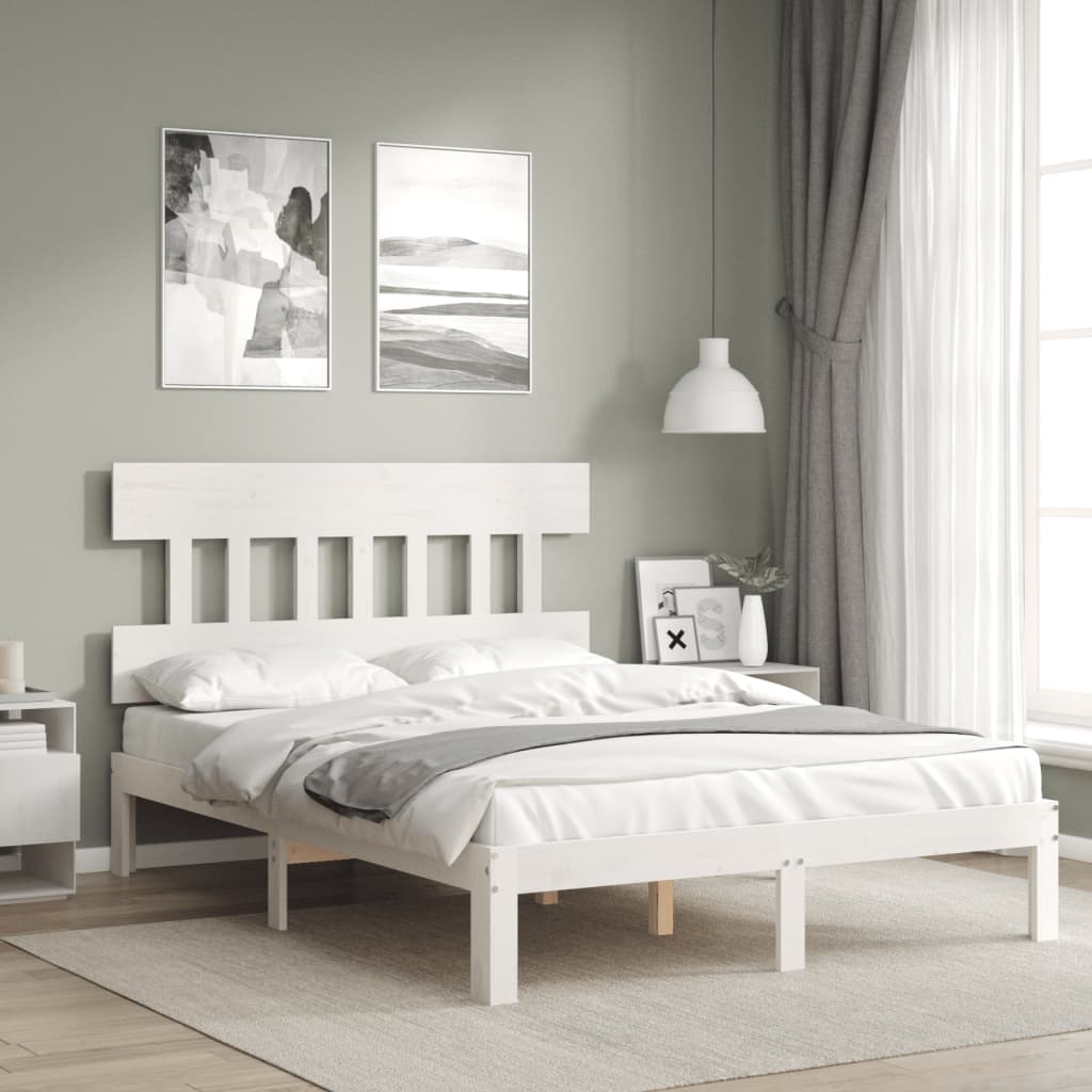 Bed Frame with Headboard White 140x190 cm Solid Wood - Unbeatable Bargains