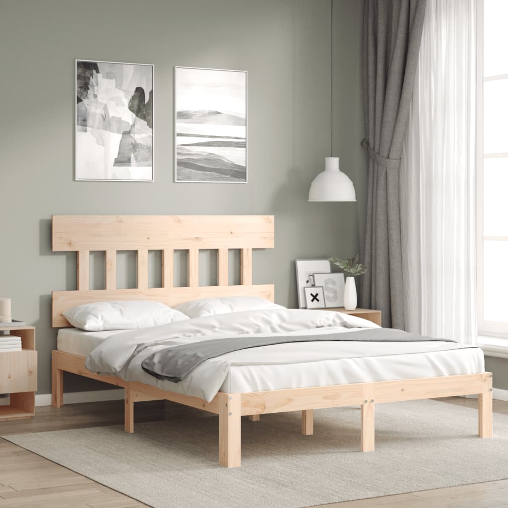 Bed Frame with Headboard 140x200 cm Solid Wood - All Things Good