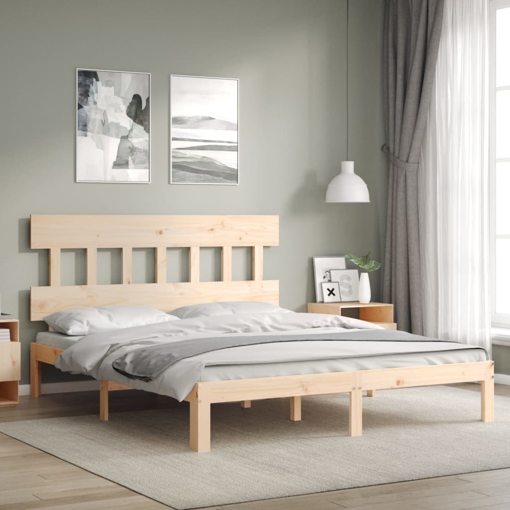Bed Frame with Headboard King Size Solid Wood - Merlin Deals
