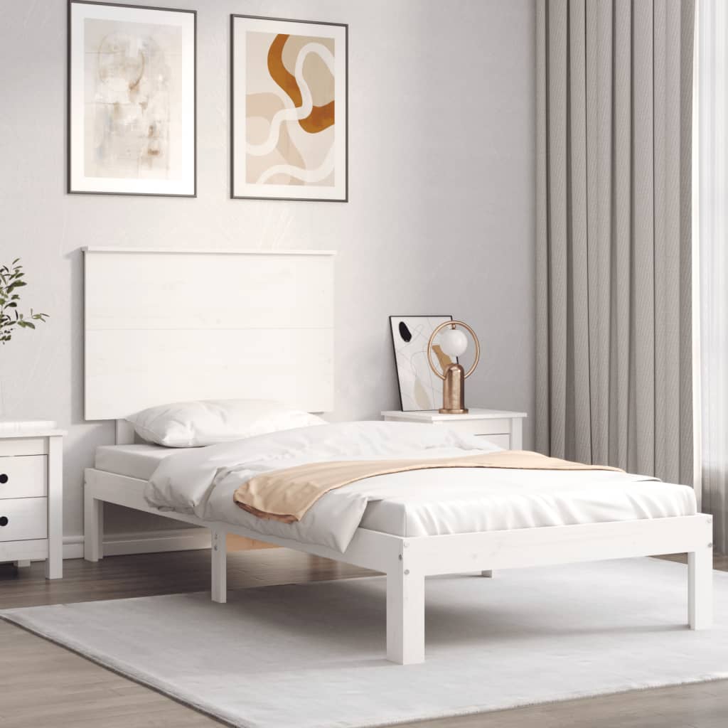 Bed Frame with Headboard White Single Solid Wood - Millennium Furniture