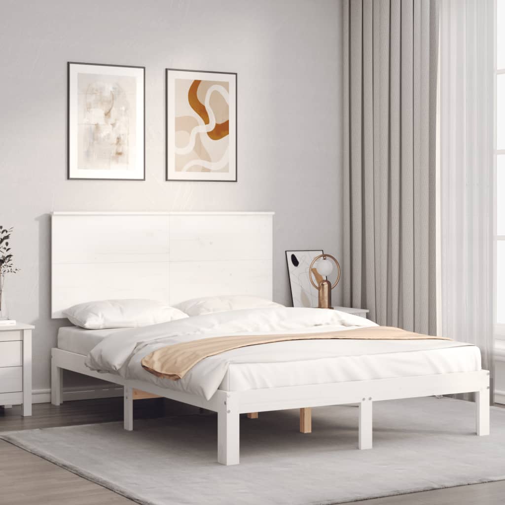 Bed Frame with Headboard White Small Double Solid Wood - Style and Chic