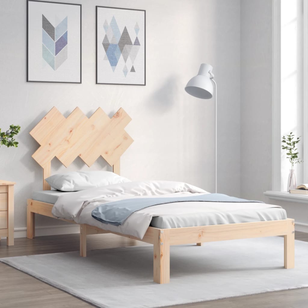 Bed Frame with Headboard Single Solid Wood - Style and Chic